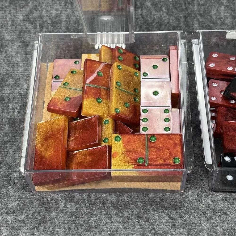 Dominoes Set Lot of 3 Resin Swirl Double Six Domino Games w/ Storage Cases